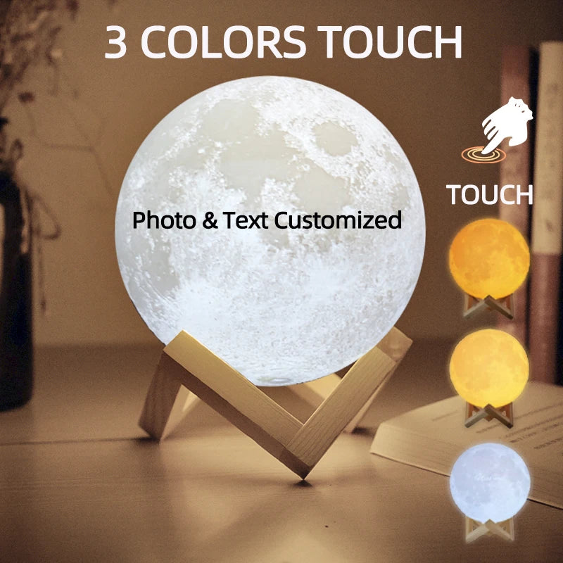 Personalized 3D Printing Moon Lamp Customized Photo Text Night Light USB Rechargeable Valentine's Lunar Gift