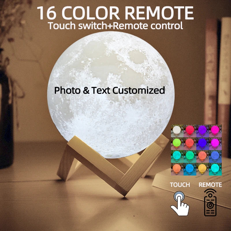 Personalized 3D Printing Moon Lamp Customized Photo Text Night Light USB Rechargeable Valentine's Lunar Gift