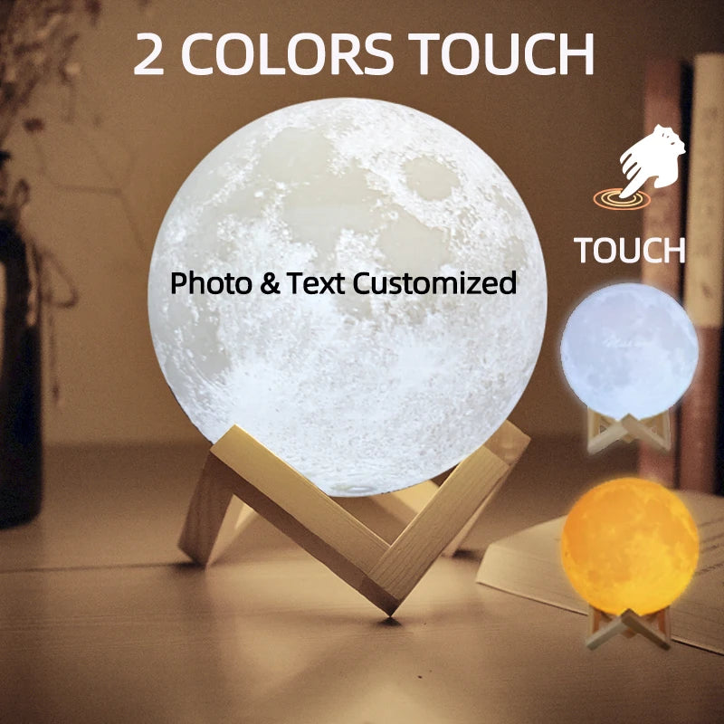 Personalized 3D Printing Moon Lamp Customized Photo Text Night Light USB Rechargeable Valentine's Lunar Gift