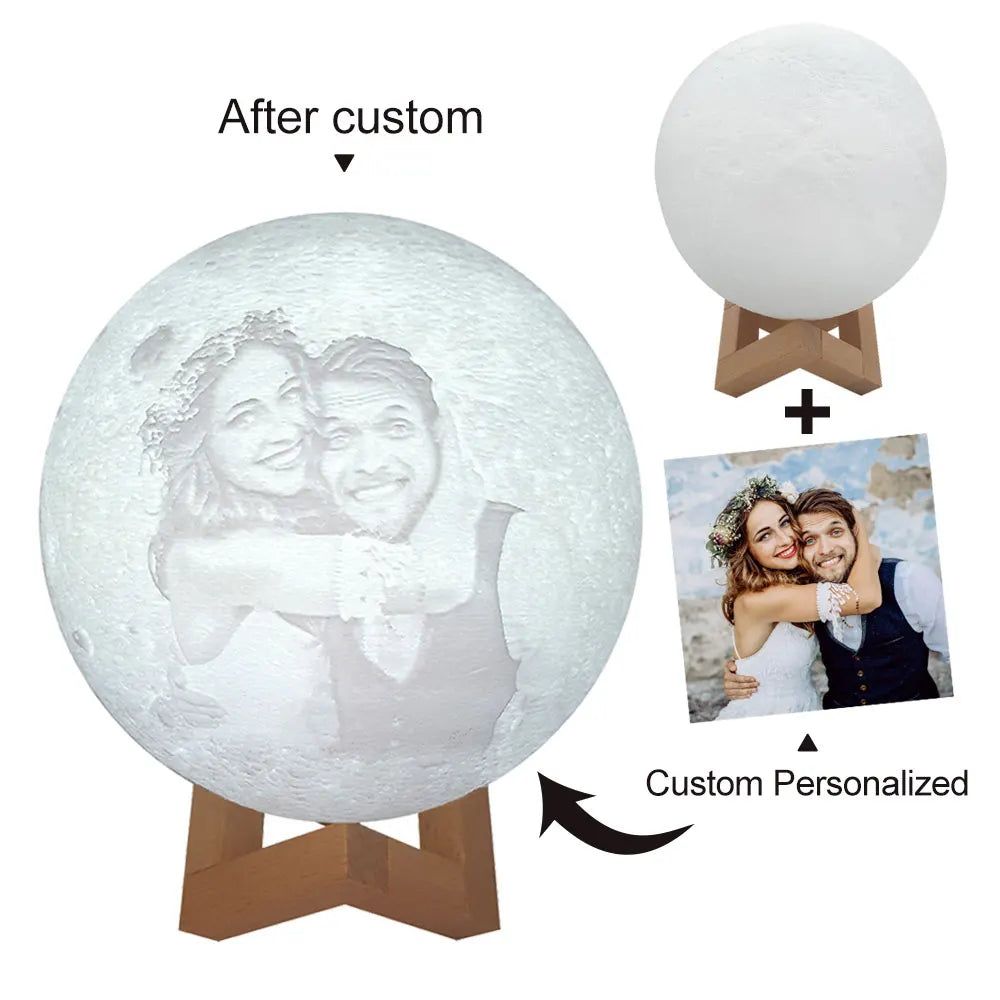 Personalized 3D Printing Moon Lamp Customized Photo Text Night Light USB Rechargeable Valentine's Lunar Gift