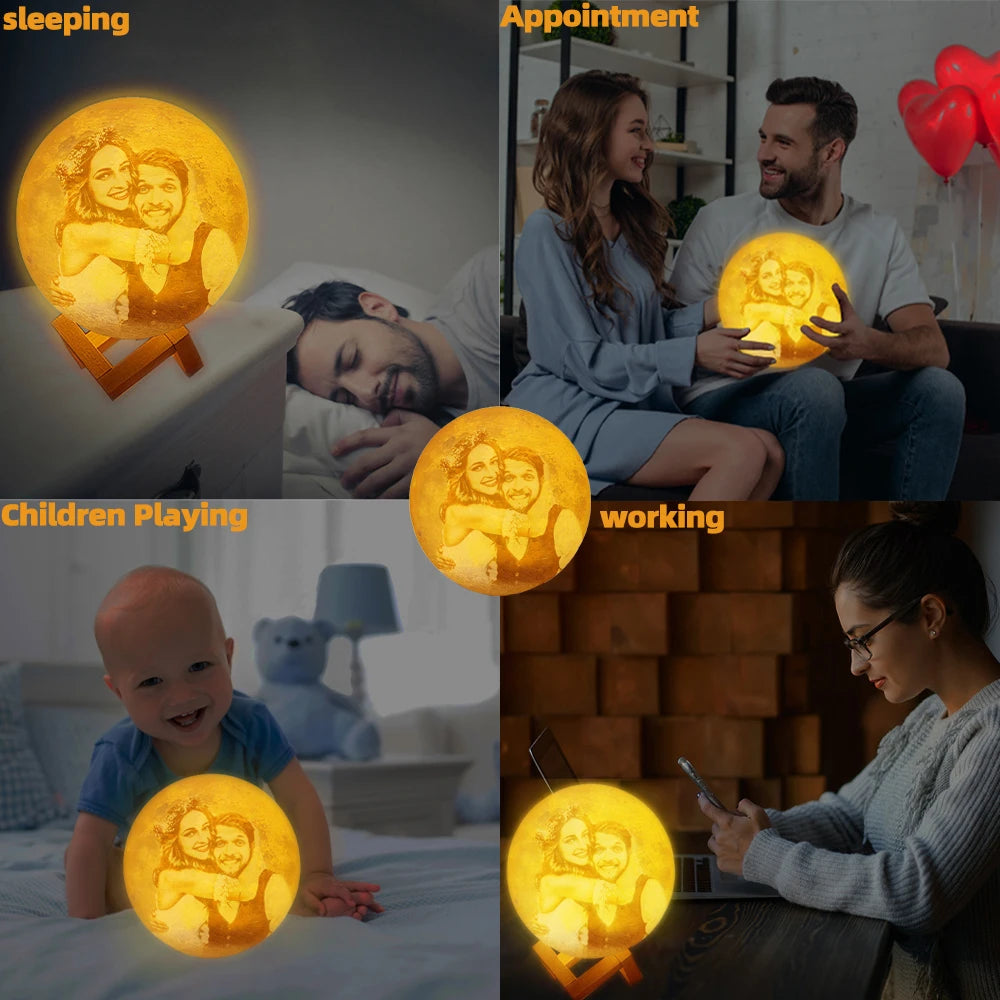 Personalized 3D Printing Moon Lamp Customized Photo Text Night Light USB Rechargeable Valentine's Lunar Gift