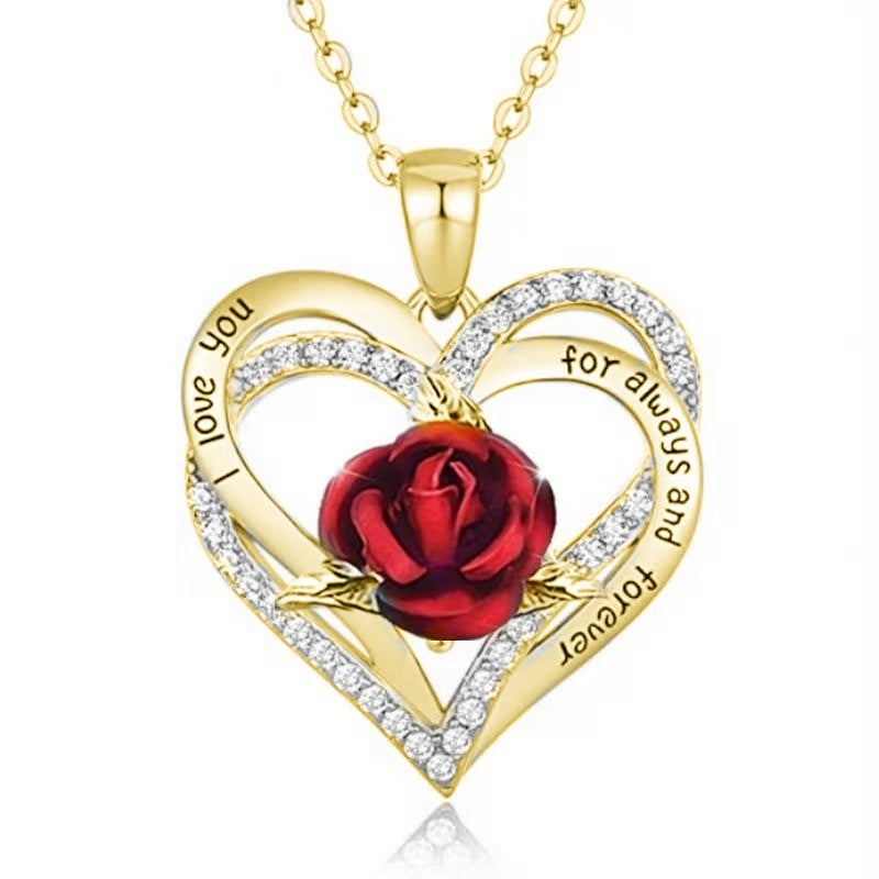 Heart Rose Pendant Necklace - Cross, Bow & Floral Design