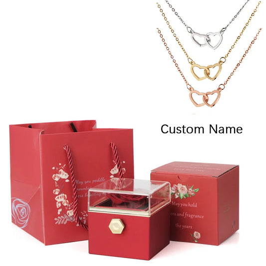 Rotating Rose Jewelry Gift Box with Custom Necklace