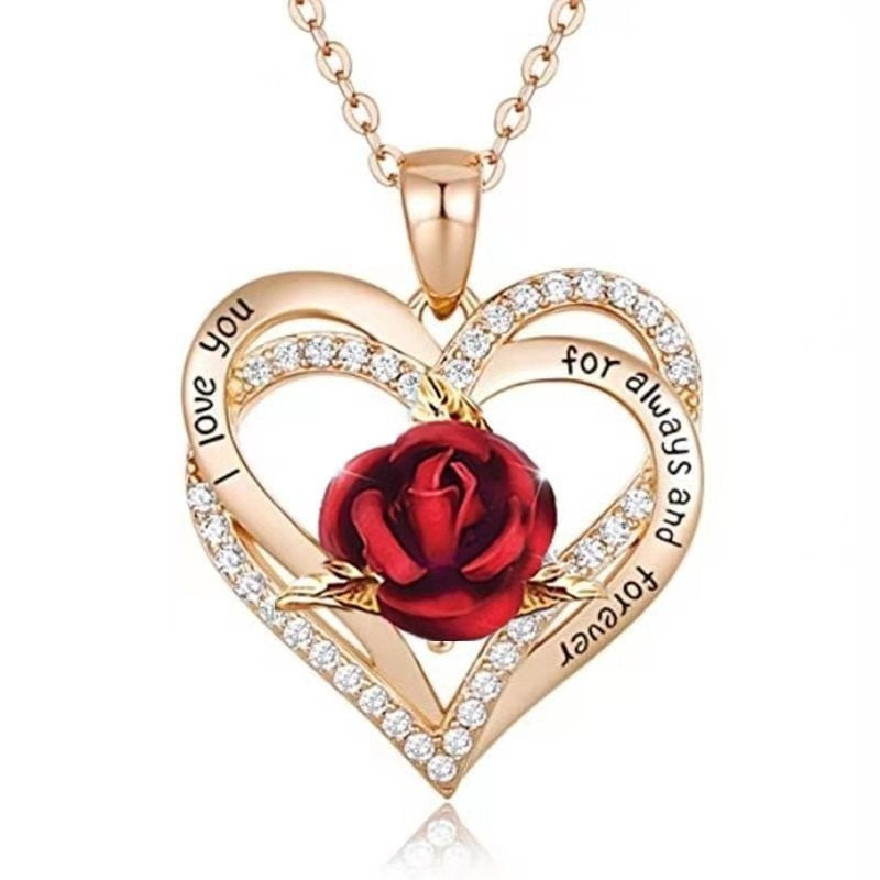 Heart Rose Pendant Necklace - Cross, Bow & Floral Design