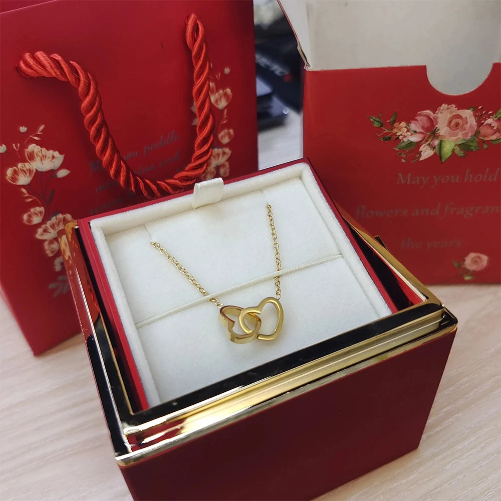 Rotating Rose Jewelry Gift Box with Custom Necklace