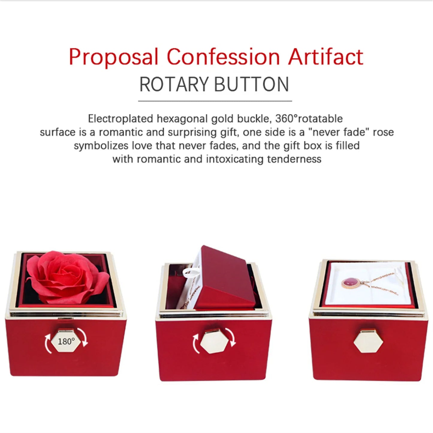 Rotating Rose Jewelry Gift Box with Custom Necklace