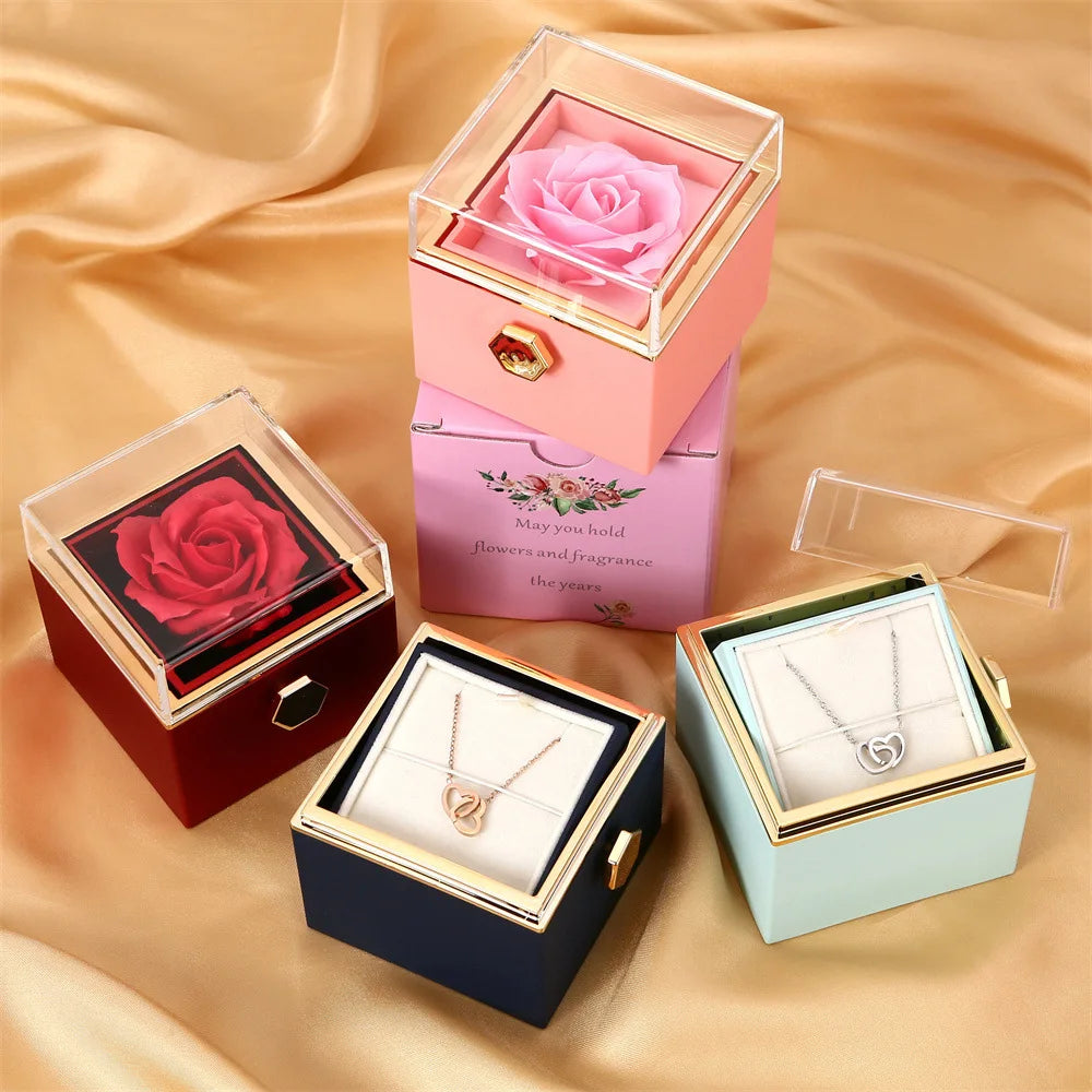 Rotating Rose Jewelry Gift Box with Custom Necklace